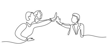 Minimalist Tek Hat Tarzı Üç Kişilik Çak Beşlik. Kutlama Takım Çalışması Kavram Vektörü.