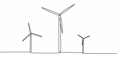 Bir Hat Vektörü Üç Rüzgar Türbinleri. Yenilenebilir Enerji Sürdürülebilirlik Kavramı.