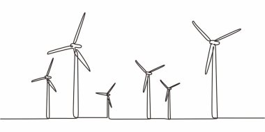 Minimalist Bir Hat Altı Rüzgar Türbini Çekiyor. Rüzgâr Enerjisi Temiz Güç Sembol Vektörü.