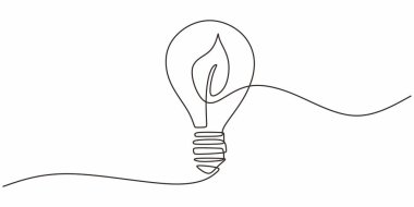 Aralıksız Tek Hat Çizim Bitkisi Büyüyen Ampul. Çevre Bilinci Enerji Sembolü.