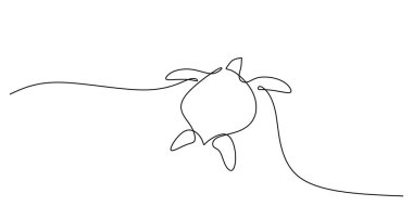 Bir Çizgi Vektör Deniz Kaplumbağası Yüzücüsü. Okyanus Yaşamı Çevre Farkındalığı Sembolü.