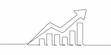 Artan bir finansal ya da istatistiksel tabloyu gösteren tek çizgi, olumlu sonuçları sembolize ediyor. Vektör illüstrasyon eli çizildi.