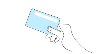 Temas kartını uzatan bir el ile iş iletişimini gösteren tek satır. Vektör illüstrasyon eli çizildi.