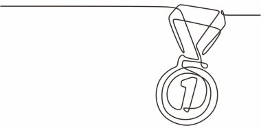 Aralıksız Tek Hat Sanat Madalyası Altın Ödülü. Spor başarısı akademik kazanan minimalist vektör illüstrasyon simgesi.