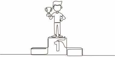 Aralıksız Tek Hat Çizim Kişi Kürsüsü Birinci. Minimalist şampiyon yarış başarısı vektör sanatı ödülü.