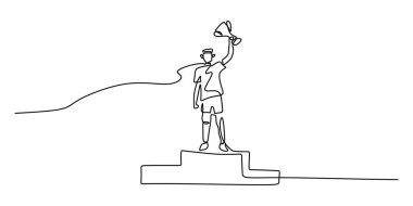 Aralıksız Tek Hat Sanat Şampiyonluğu Podyumu. Birincilik yarışmasını kazanan minimalist vektör illüstrasyon sanatı ödülü.