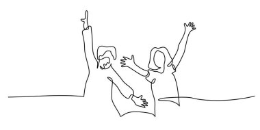 Sürekli Tek Hat Sanat Atlama İnsanları. Neşe başarısını kutlayalım Minimalist vektör çizim ikonu sanatı.