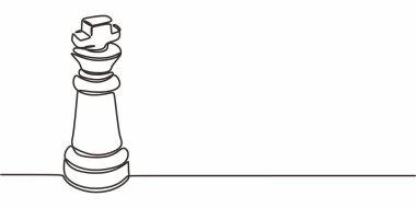 Aralıksız Tek Hat Sanat Kralı Satranç Taşı. Strateji Zeka Oyunu Zafer Minimalist Vektör Çizim Sanatı.