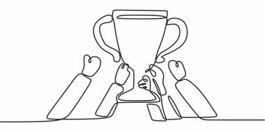 Tek Hat Çekim Takımı Tutma Kupası. Minimalist takım çalışması başarı işbirliği zafer başarı grup vektörü.