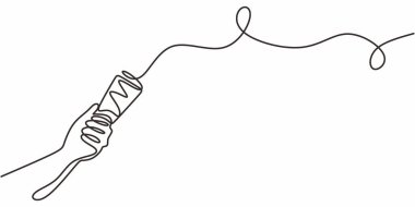 Aralıksız Tek Hat Sanat Konfeti Eller. Neşe zaferini kutlayan parti minimalist vektör çizim ikonu sanatı.