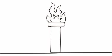 Aralıksız Tek Hat Çekici Alev Yanıyor. Minimalist ruh belirleme zafer olimpiyat tutku vektörü.