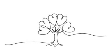 Bitki Kalbi Yaprakları Aralıksız Tek Hat Çekiyor. Aşk Doğa Çevre Sembolü. Yeşil Kalp Şekli.