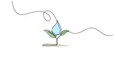 Devamlı Tek Hat Küçük Fabrika Büyük Su Damlası Çekiyor. Doğa Bakımı Yaşam Döngüsü. Büyüme Sıvısı.