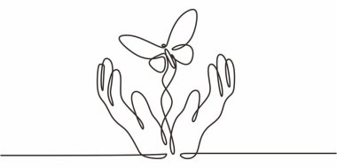 Sürekli Kelebek Avuç İçi Çizgisi. Doğa El Bağlantı Özgürlüğü. Zarif Güzellik.