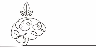 Sürekli Tek Hat Beyin Çizim Tesisi. Zihinsel Gelişim Yeşil Düşünme. Eko Akıl.