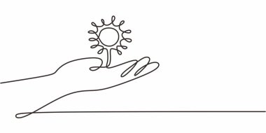 Sürekli Tek Hat Güneş 'i Eline Çekiyor. Doğa Enerjisi Umut Geleceği. Güneş Gücü.