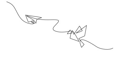 Sürekli Kâğıt Çizen Kağıt Uçak Kâğıt Kuşu. Özgürlük Seyahati Minimalizmi. Hayal Uçuşu.