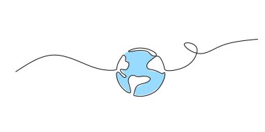 Aralıksız Tek Hat Yerküre Resmini Çekiyor. Dünya Harita Simgesi Küresel Kavramı. Gezegen Sembolü.
