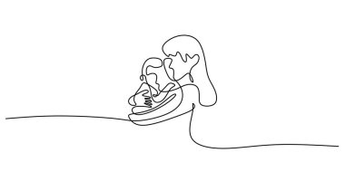 Anne Kucaklayan Çocuk 'u çizmeye devam et. Aile Bağları Ebeveynliği. Annelik Sarılması.