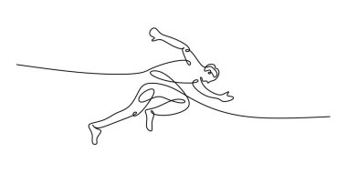 Bir koşucunun tek satır sanat vektörü. Açık hava egzersizi ve aktif yaşam tarzı illüstrasyonu. Basit zarif grafik.