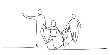 Aile sürekli el ele tutuşuyor. Ebeveynlerin çocukları birliktelik neşesi. Birleşmiş sevgi bağlama vektörü.