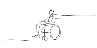 Tekerlekli sandalye kullanıcısı tek sıra ileri hareket ediyor. Ayrıcalıklı maluliyet hareketi. Erişilebilir özgürlük kavramı vektörü.