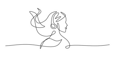 Kulaklık müzik sembolü, tek satır sanat. Eğlence melodisi ses kaydı. Ses dinleme deneyimi eğlenceli.