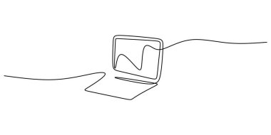 Dizüstü bilgisayar ekranı sürekli bir satır oluşturur. Teknoloji sektörü bağlantıları. Dijital üretkenlik sembolü.