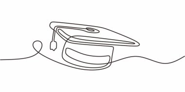 Mezuniyet şapkası bir çizgi sanat eseri. Akademik başarı derecesi. Eğitim seremonisi diploması.