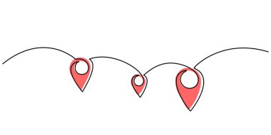 Sürekli bir harita broş konumu simgesi çizimi, seyahat, seyrüsefer, iş ve seyahat kavramları için mükemmel. Minimalist elle çizilmiş vektör tasarımı.