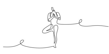 Ağaç duruşu yapan birinin bir çizimi. Bir bacağının üzerinde dengelenmiş bir figür dinginliği ve esnekliği simgeliyor. Düzenlenebilir darbeyle tek bir sürekli özet.