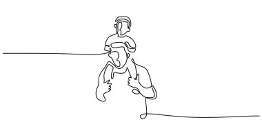 Babam bir çizgi çizerek çocuğu omuzlarında taşıyor. Ebeveynliği, aile bağını, babalar gününü ve mutlu çocukluğu sembolize ediyor. Minimalist el çizimi vektör çizimi tasarım ögesi.