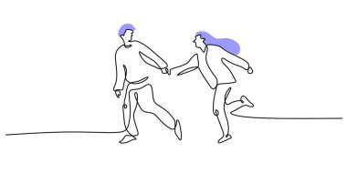 Sürekli el ele tutuşan bir çiftin çizimleri. Sevgiyi, samimiyeti, romantik anı ve insan ilişkilerini yansıtan el çizimi bir illüstrasyon. Düzenlenebilir felçli minimalist vektör.