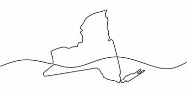 New York şehri haritası aralıksız bir çizgi çiziyor. Kentsel seyahat, şehir coğrafyası ve turizmi temsil eden vektör illüstrasyonu. Minimalist el çizimi sembolü.