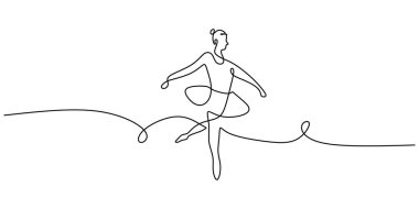 Akıcı poz vermiş bir balerin. Dans eden bir kadın çizimi. Disiplinin, hareketin ve yaratıcı ruhun devamlı sembolü. Vektör minimalist sanat.