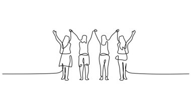 İnsanlar sürekli tek bir çizgide el ele tutuşuyorlar. Takım çalışması, birlik, dostluk günü, insanlık ve başarılı ortaklık kavramı. Düzenlenebilir felçli minimalist vektör çizimi.