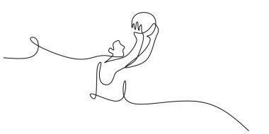 Zıplayarak basket atan bir basketbolcunun minimalist çizimi. Vektör sanatı atletik hareketi, eğitimi ve sportmenliği gösteriyor.