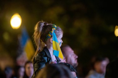 Sacramento, Kaliforniya ABD - 24 Şubat 2024 Kaliforniya Ukraynalıları Rusya 'nın tam ölçekli işgalinin iki yılı münasebetiyle miting