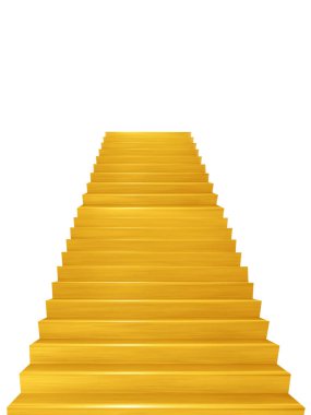 Beyaz arkaplanda izole edilmiş altın merdivenler