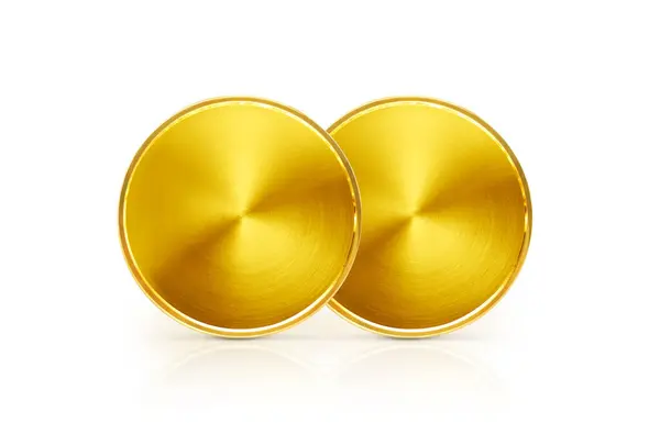 Two Gold Coins Front View Laying White Background — Stock Photo, Image