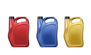 Beyaz arka planda izole edilmiş plastik bir galon yağ kovası..