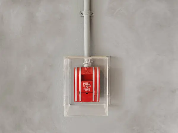 Fire alarm box on cement wall for alarm and security system