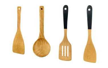 Ladle, Turner, mutfak aletleri beyaza izole edilmiş.