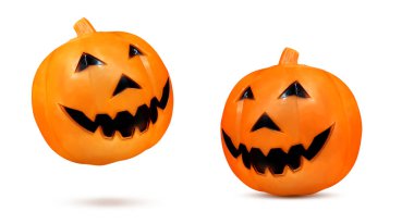 Cadılar Bayramı festivali plastik balkabağı kafası beyaz sırt deliğinde izole edilmiş.