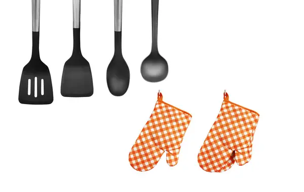Orange Heat Resistant Cooking Gloves Kitchen Utensils — Stock Photo, Image