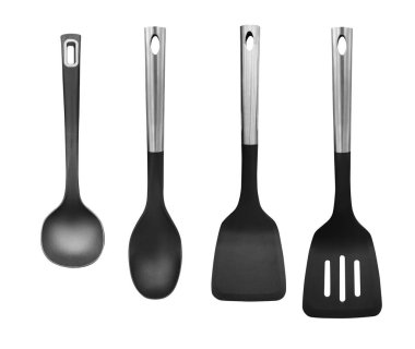 Ladle, Turner, mutfak aletleri beyaza izole edilmiş.