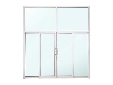 Ön kapılar, cam kapılar, alüminyum mağaza kapıları ve ofisler. beyaz arkaplanda izole