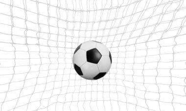 Futbol ya da futbol topu beyaz arka planda izole kalede. ön görünüm