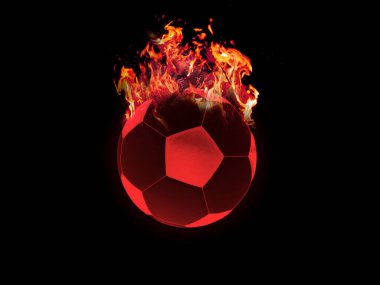 Kırmızı futbol topu siyah arka planda futbol sporu konsepti. 3D!