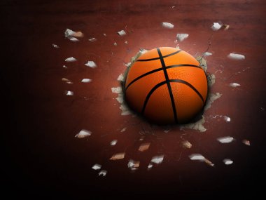 Basketbol topu büyük bir güçle basketbol sahasının yüzeyini deldi..